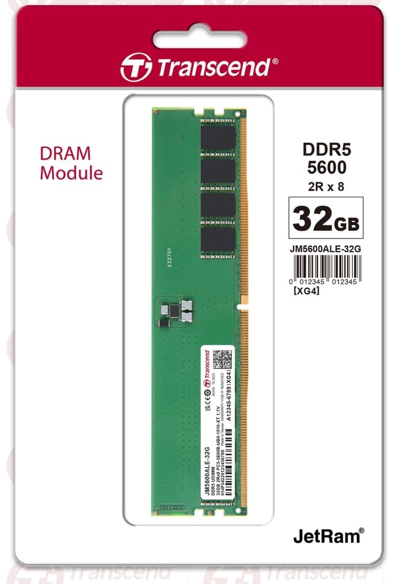 Transcend JetRam DDR5 5600 MHz U-DIMM CL46 1.1V Desktop RAM | 8GB, 16GB, 24GB, 32GB, 48GB Transcend JetRam DDR5 5600 MHz U-DIMM CL46 1.1V Desktop RAM | 8GB, 16GB, 24GB, 32GB, 48GB